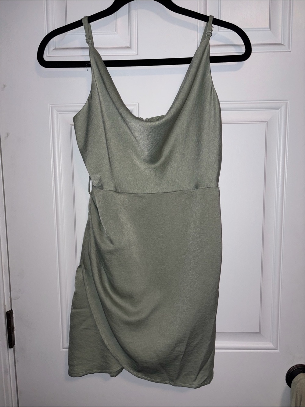 Satin Cowl Neck Slip Dress in Sage Green